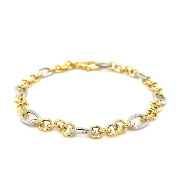 Size: 7.25'' - 14k Two-Tone Gold Rope Motif Oval and Round Link Chain Bracelet P150-64095-7.25