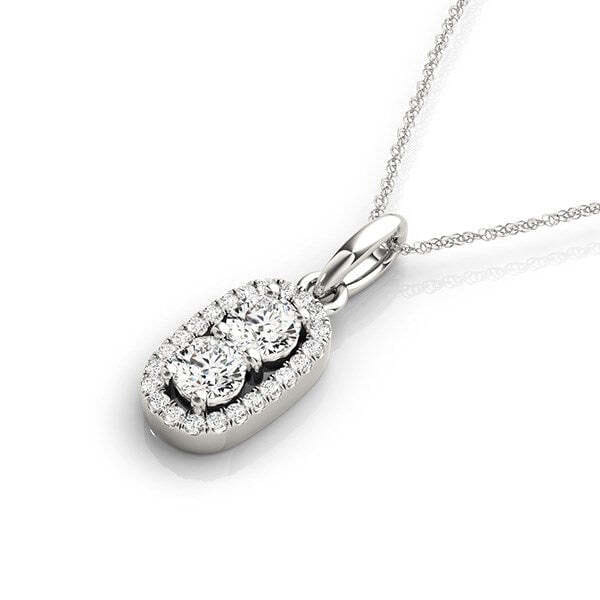 Size: 18'' - Outer Oval Shaped Two Stone Diamond Pendant in 14k White Gold (5/8 cttw) P150-33814-18