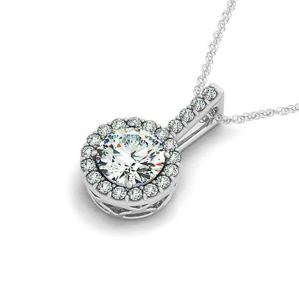 Size: 18'' - 14k White Gold Diamond Halo Round Style Pendant (5/8 cttw) P150-47354-18