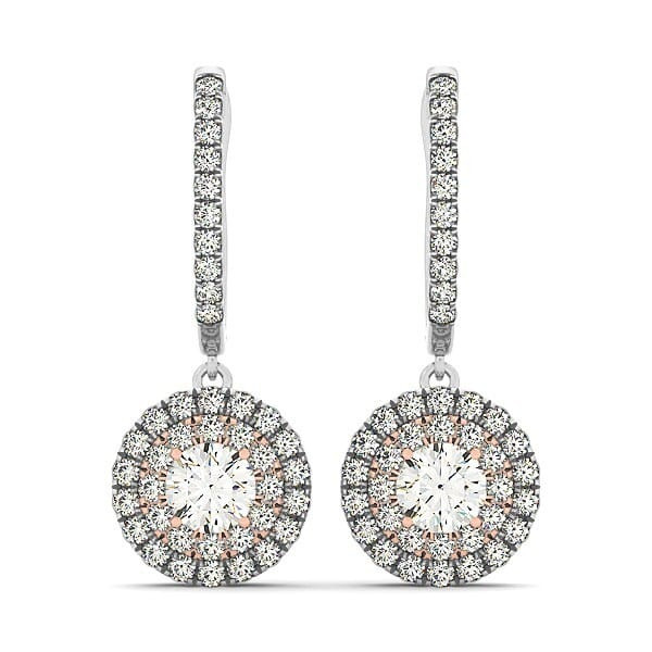 14k White And Rose Gold Drop Diamond Earrings with a Halo Design (3/4 cttw) P150-24202