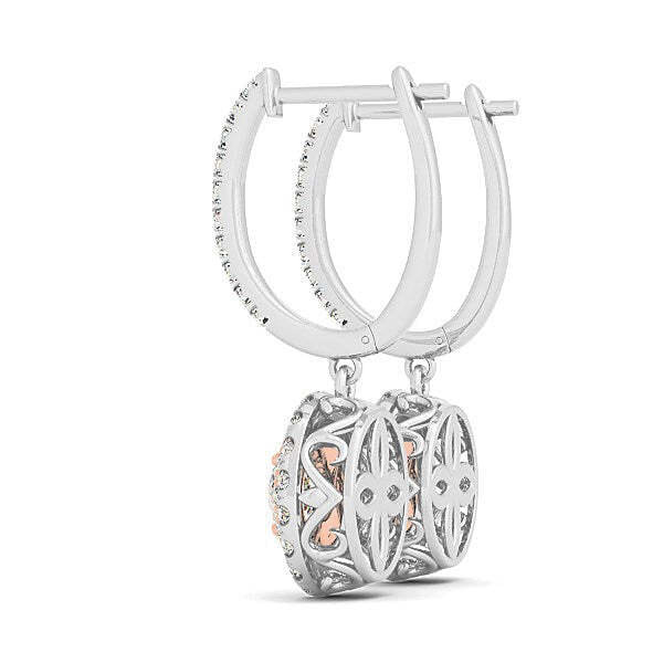 14k White And Rose Gold Drop Diamond Earrings with a Halo Design (3/4 cttw) P150-24202