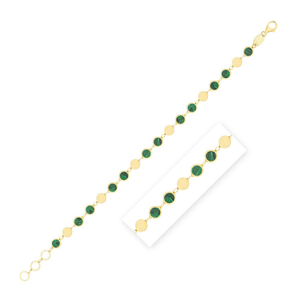 Size: 7.25 - Malachite Gem Alternating Bracelet in 14K Yellow Gold (5.00 mm) P150-06465-7.25