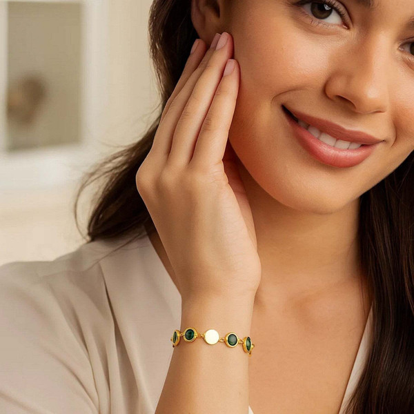 Size: 7.25 - Malachite Gem Alternating Bracelet in 14K Yellow Gold (5.00 mm) P150-06465-7.25