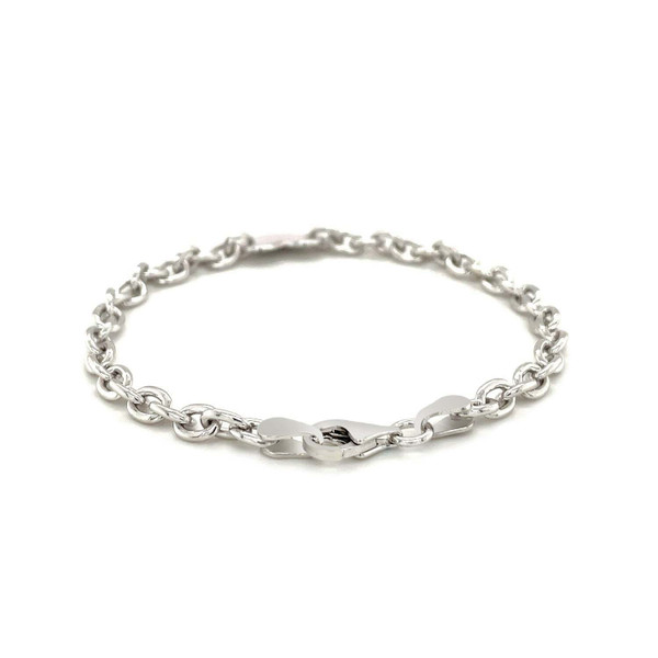 Size: 7.25'' - Sterling Silver Rhodium Plated Chain Bracelet with a Flat Heart Station P150-09016-7.25
