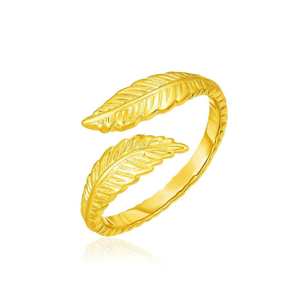 14k Yellow Gold Bypass Style Toe Ring with Leaves P150-62282