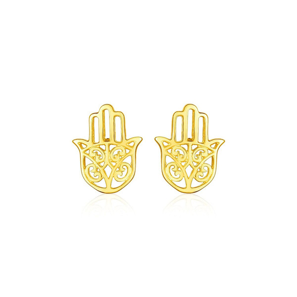 14k Yellow Gold Polished Hand of Hamsa Post Earrings P150-77406