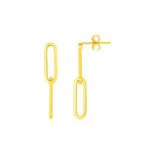 14K Yellow Gold Two Link Paperclip Chain Earrings P150-19867