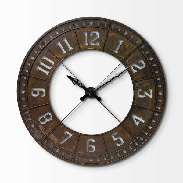 57" Round Industrial Brown Wall Clock N270-376238