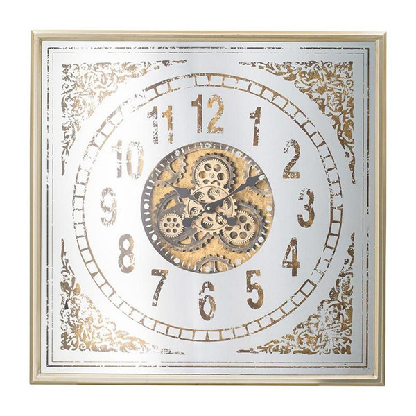 32" Square Gold and Silver Wood and Mirror Analog Exposed Gear Wall Clock N270-485983