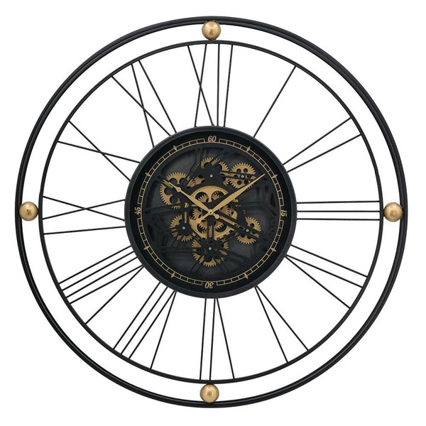 32" Circle Black and Gold Metal and Glass Analog Exposed Gear Wall Clock N270-485988