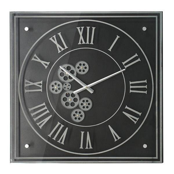 24" Black and Silver Vintage Style Gears Square Wall Clock N270-401314