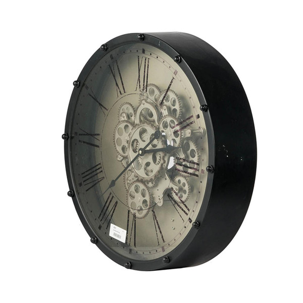 18" Black and Ivory Vintage Gear Industrial Wall Clock N270-401296