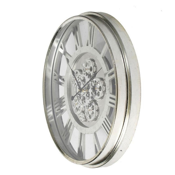 21" Circle Silver Metal and Glass Analog Exposed Gear Wall Clock N270-485976