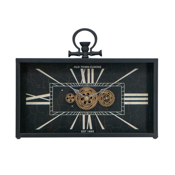 13" Black and Gold Metal and Glass Analog Vintage Style Crackle Wall Clock N270-485987