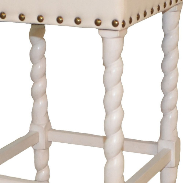 24" Cream And White Solid Wood Backless Counter Height Bar Chair N270-516159