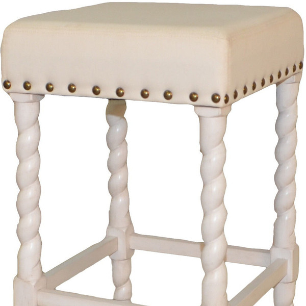 24" Cream And White Solid Wood Backless Counter Height Bar Chair N270-516159