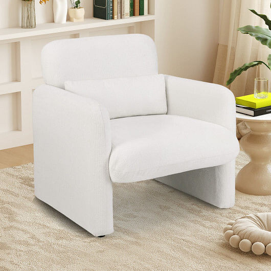 Modern Upholstered Chenille Accent Chair with Removable Lumbar Pillow-White - Color: White D681-HV10666WH