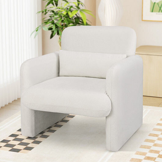 Modern Upholstered Chenille Accent Chair with Removable Lumbar Pillow-White - Color: White D681-HV10666WH