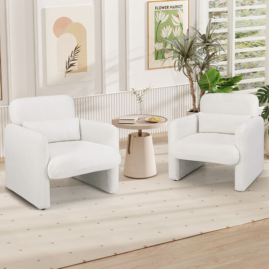 Modern Upholstered Chenille Accent Chair with Removable Lumbar Pillow-White - Color: White D681-HV10666WH