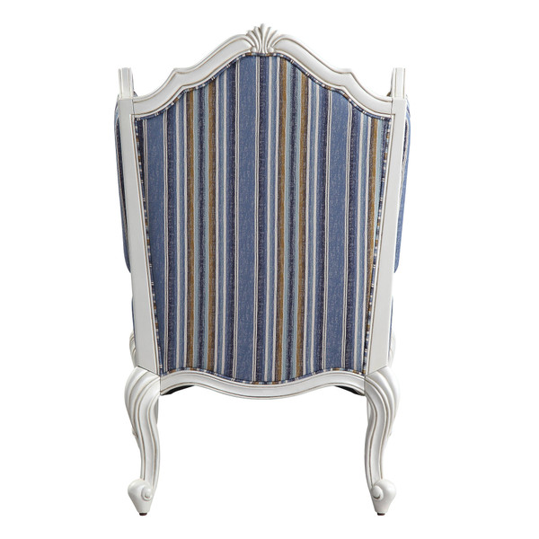 31" Blue White And Brown Fabric And White Striped Wingback Chair N270-491130