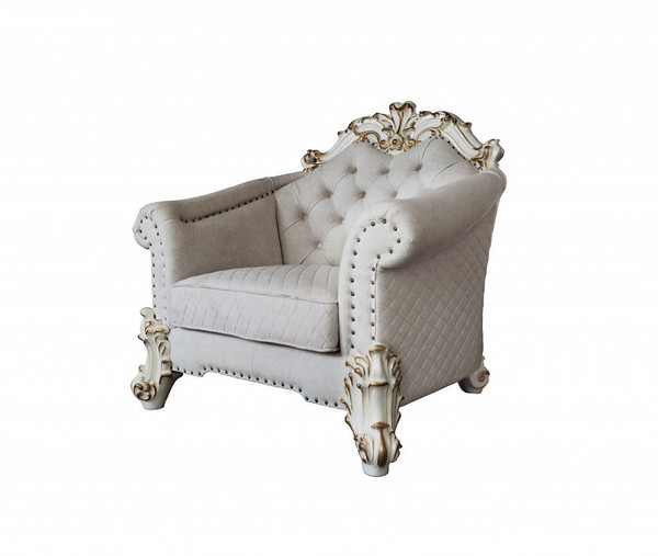 43" Two Tone Ivory Fabric And Antique Pearl Striped Arm Chair N270-491105