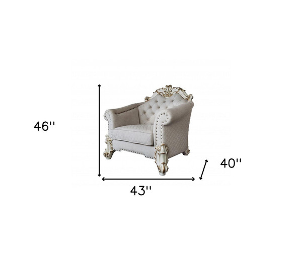 43" Two Tone Ivory Fabric And Antique Pearl Striped Arm Chair N270-491105