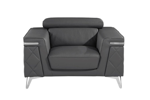 42" Gray And Silver Metallic Top Grain Leather Club Chair N270-534091