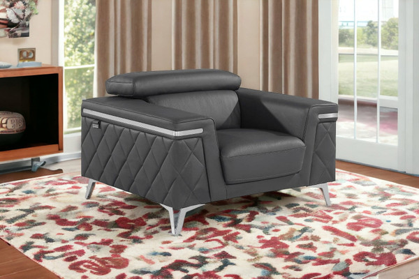 42" Gray And Silver Metallic Top Grain Leather Club Chair N270-534091