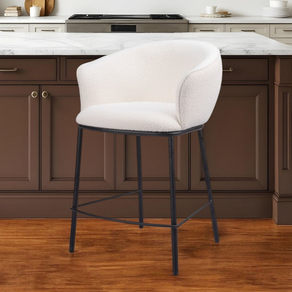 26" Ivory and Black Shearling and Steel Counter Height Bar Chair N270-555759
