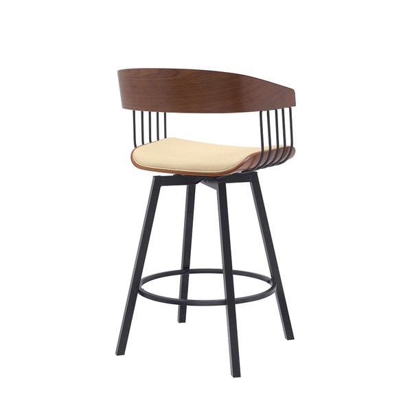27" Cream and Black Faux Leather with Metal Swivel Counter Height Bar Chair N270-534450