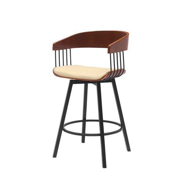 27" Cream and Black Faux Leather with Metal Swivel Counter Height Bar Chair N270-534450