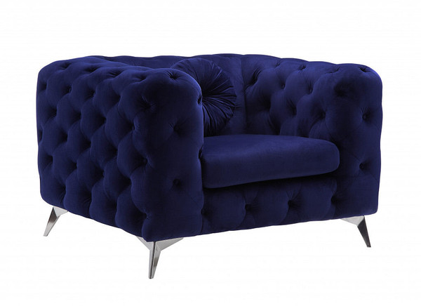 41" Blue Fabric And Black Tufted Arm Chair N270-515795