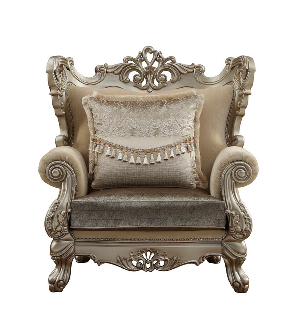 44" Beige and Green And Champagne Fabric Geometric Arm Chair And Toss Pillow N270-348224