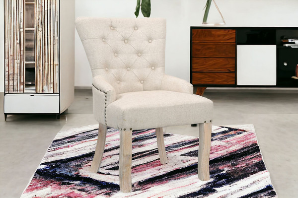 24" Beige Fabric Tufted Arm Chair N270-552136