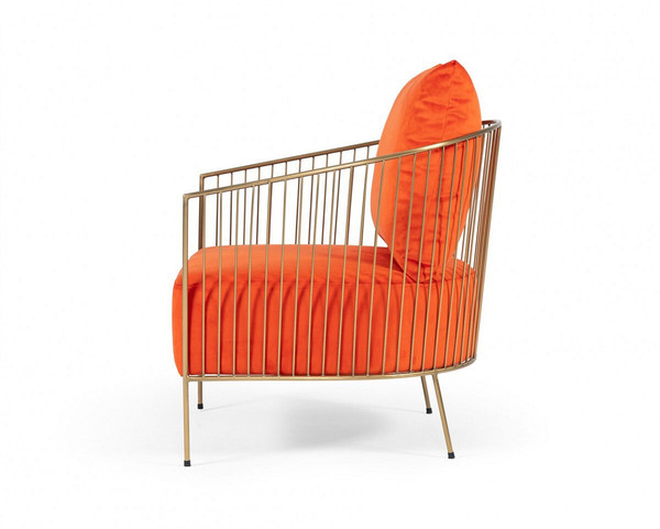 27" Orange Velvet And Gold Solid Color Arm Chair N270-488432