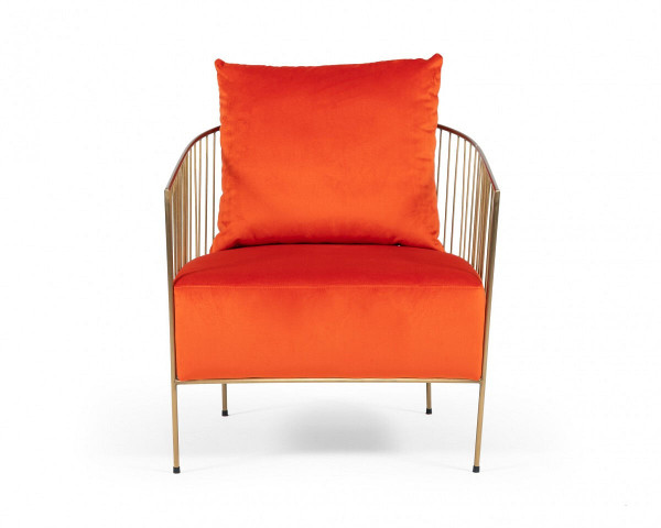 27" Orange Velvet And Gold Solid Color Arm Chair N270-488432