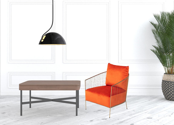 27" Orange Velvet And Gold Solid Color Arm Chair N270-488432