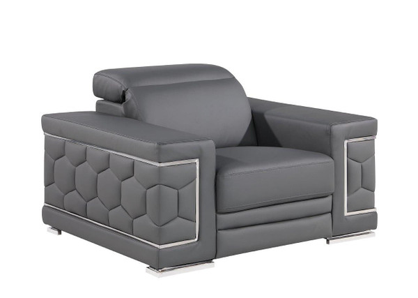 47" Granite Gray and Silver Genuine Leather Lounge Chair N270-546438