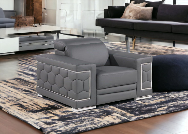 47" Granite Gray and Silver Genuine Leather Lounge Chair N270-546438