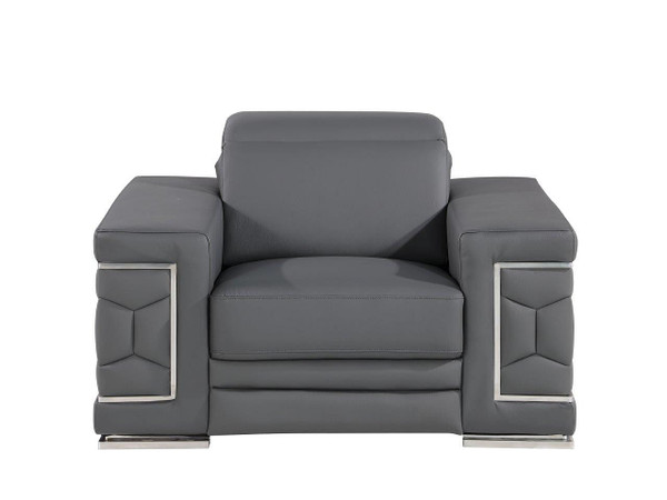 47" Granite Gray and Silver Genuine Leather Lounge Chair N270-546438