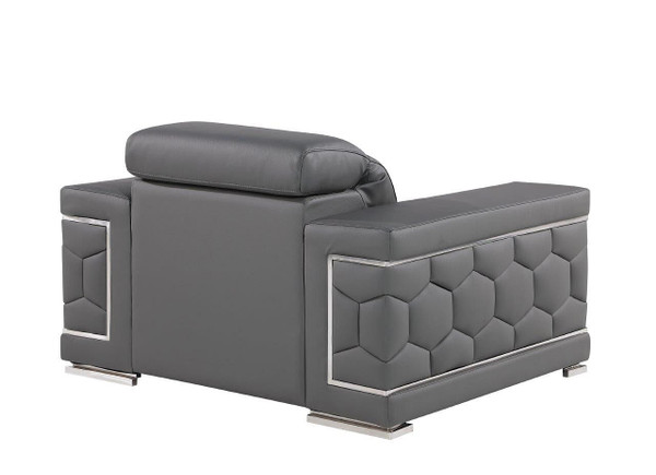 47" Granite Gray and Silver Genuine Leather Lounge Chair N270-546438