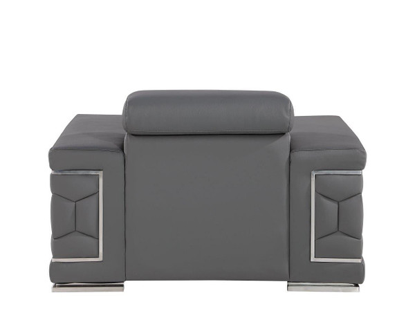 47" Granite Gray and Silver Genuine Leather Lounge Chair N270-546438