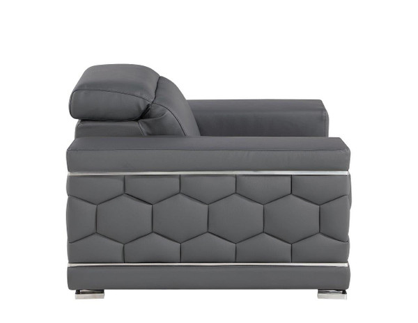 47" Granite Gray and Silver Genuine Leather Lounge Chair N270-546438