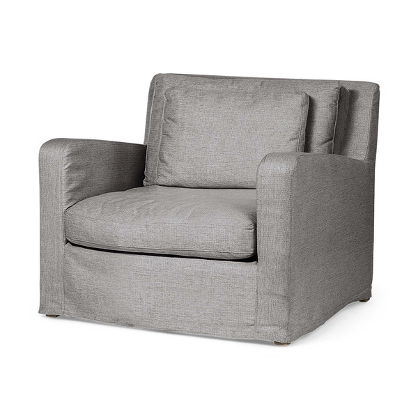 38" Gray And Wood Brown Linen Arm Chair N270-376359