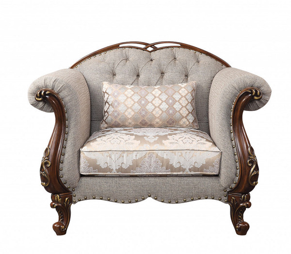 48" Beige Fabric And Cherry Floral Arm Chair N270-515800
