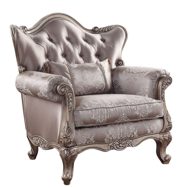 45" Champagne Fabric Floral Tufted Arm Chair N270-491131