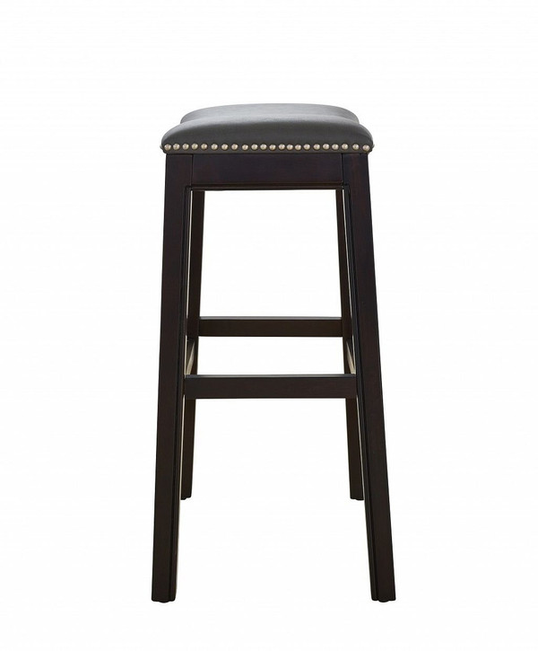26" Gray and Espresso Faux Leather and Solid Wood Backless Counter Height Bar Chair N270-384138