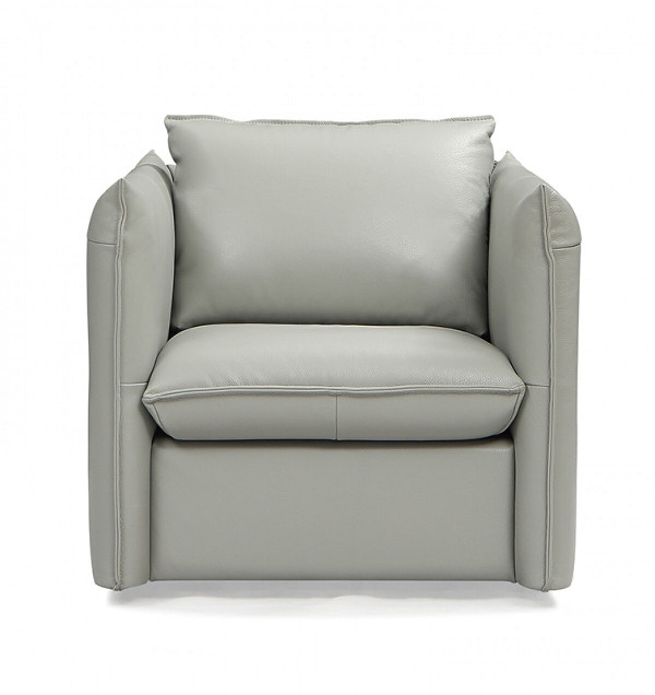 36" Grey Genuine Leather And Silver Swivel Accent Chair N270-482826
