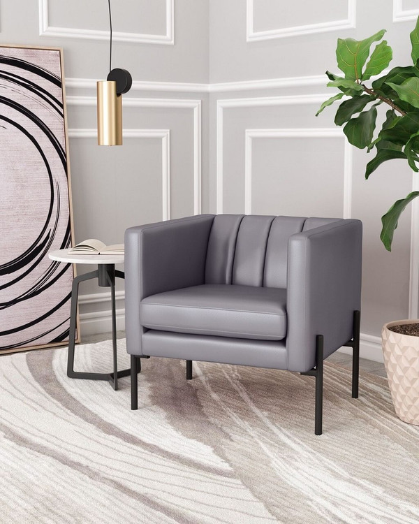 28" Light Gray And Black Faux Leather Club Chair N270-394999