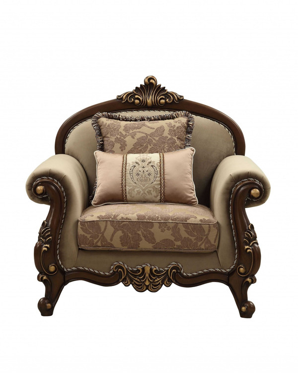 38" Beige And Brown Velvet Floral Arm Chair N270-347247